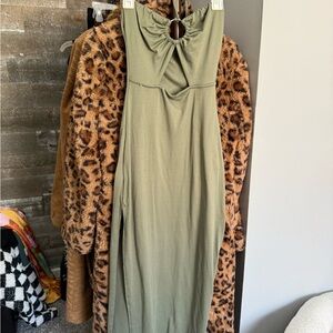Olive Green Halter Midi Dress | Windsor size M